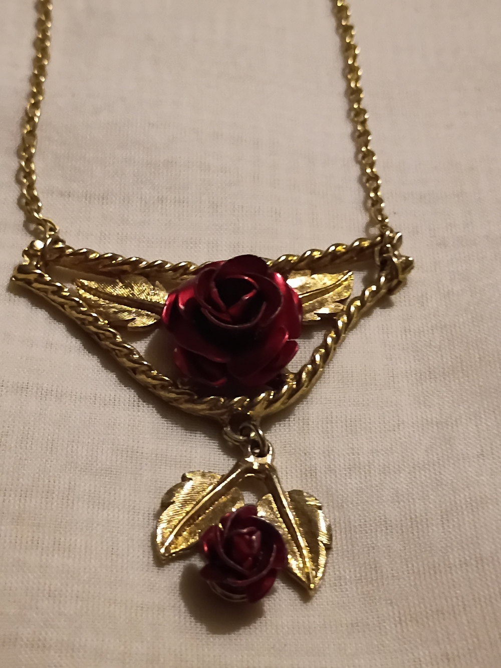 Gold-Tone Necklace with Red Rose Pendant - Women's Jewelry